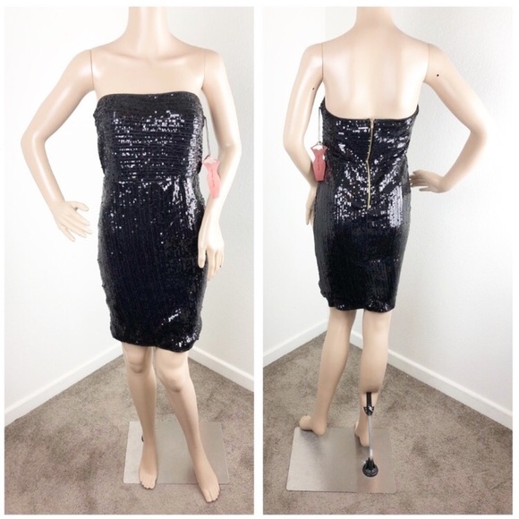 NEW Haute Monde black sequin strapless mini dress - Picture 1 of 8